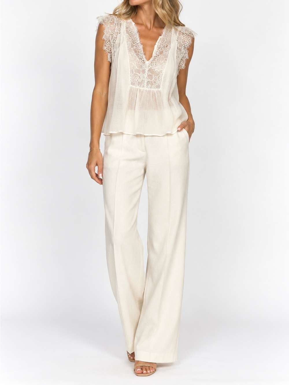 lovestitch Cream Wide-Leg Trousers
